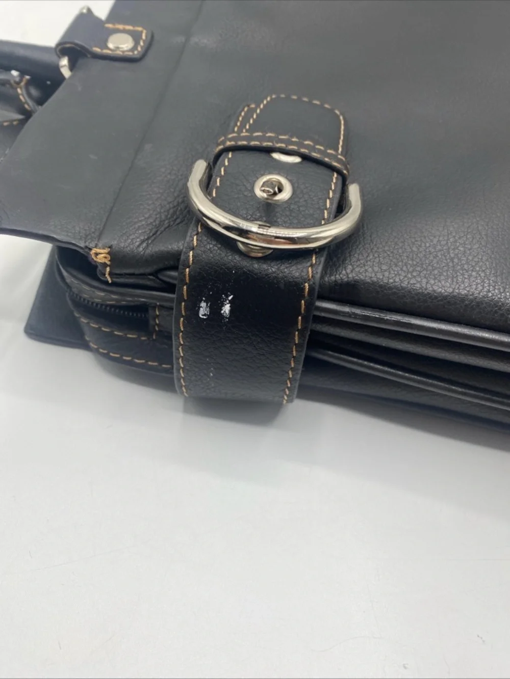 Franklin Covey Leather Messenger Shoulder Laptop Bag Travel Handbag Purse Black